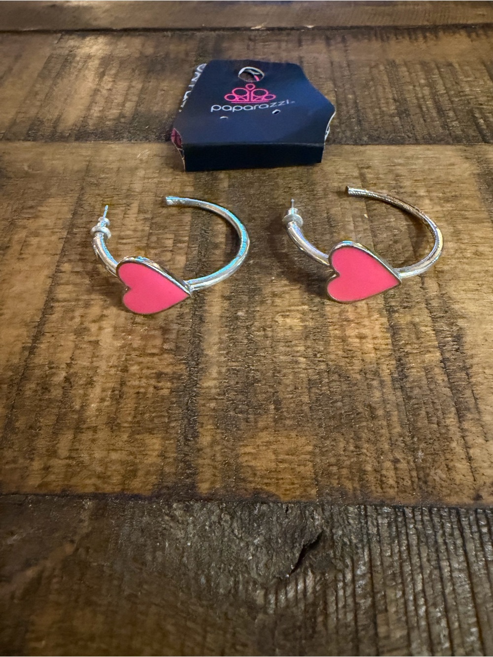 paparazzi Pink Heart Silver Hoop Earrings